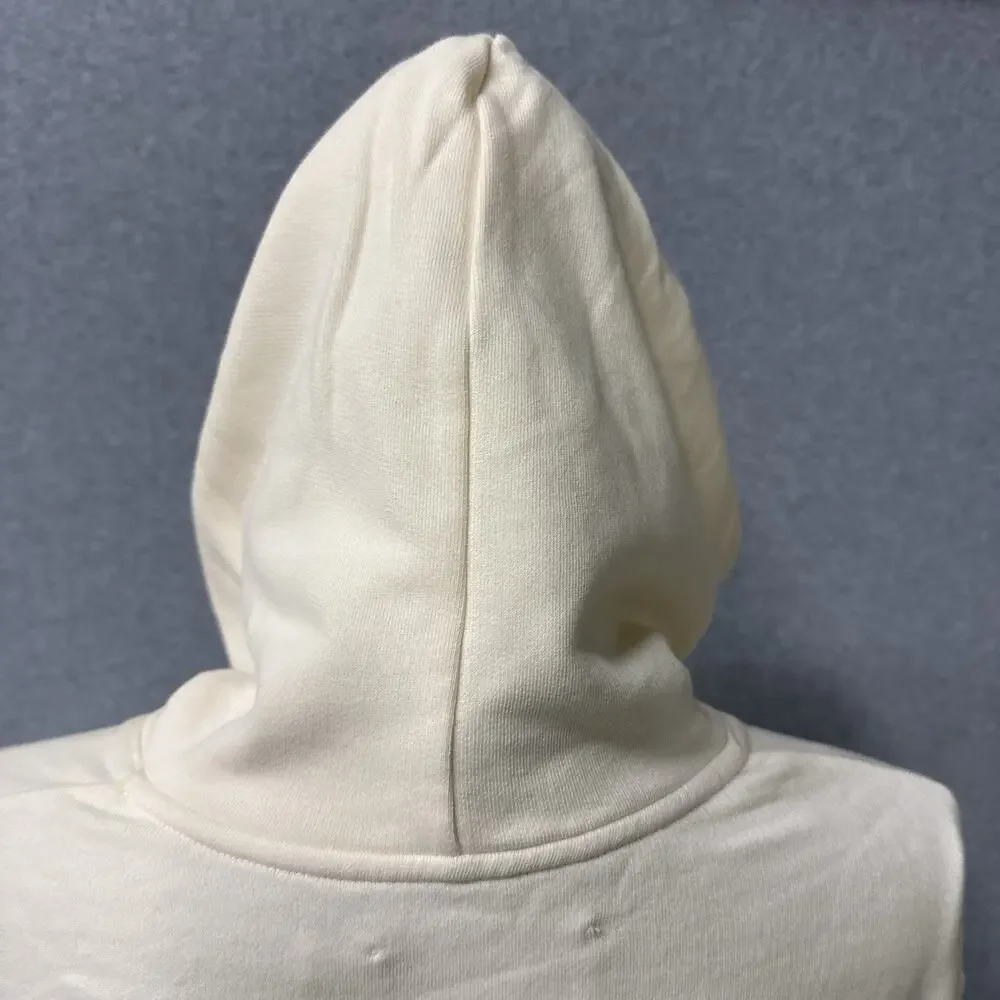 Tory Sport Chevron Hoodie French Terry Cream Yellow Athleisure Size Small
